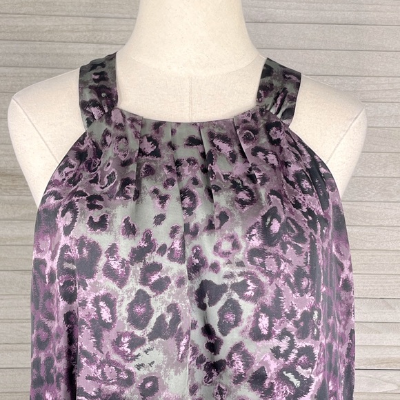 VIOLET & CLAIRE Pleated Sleeveless Blouse Leopard Print Gray/Purple-XL - Picture 2 of 4